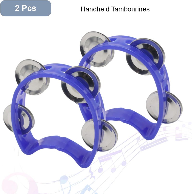 CashBeat 2-Pack Blue Handheld Tambourines with 4 Jingle Bells Each, Mini Plastic Half-Moon Percussion Instruments for Adults, School Music Class, Band and Party - Image 4
